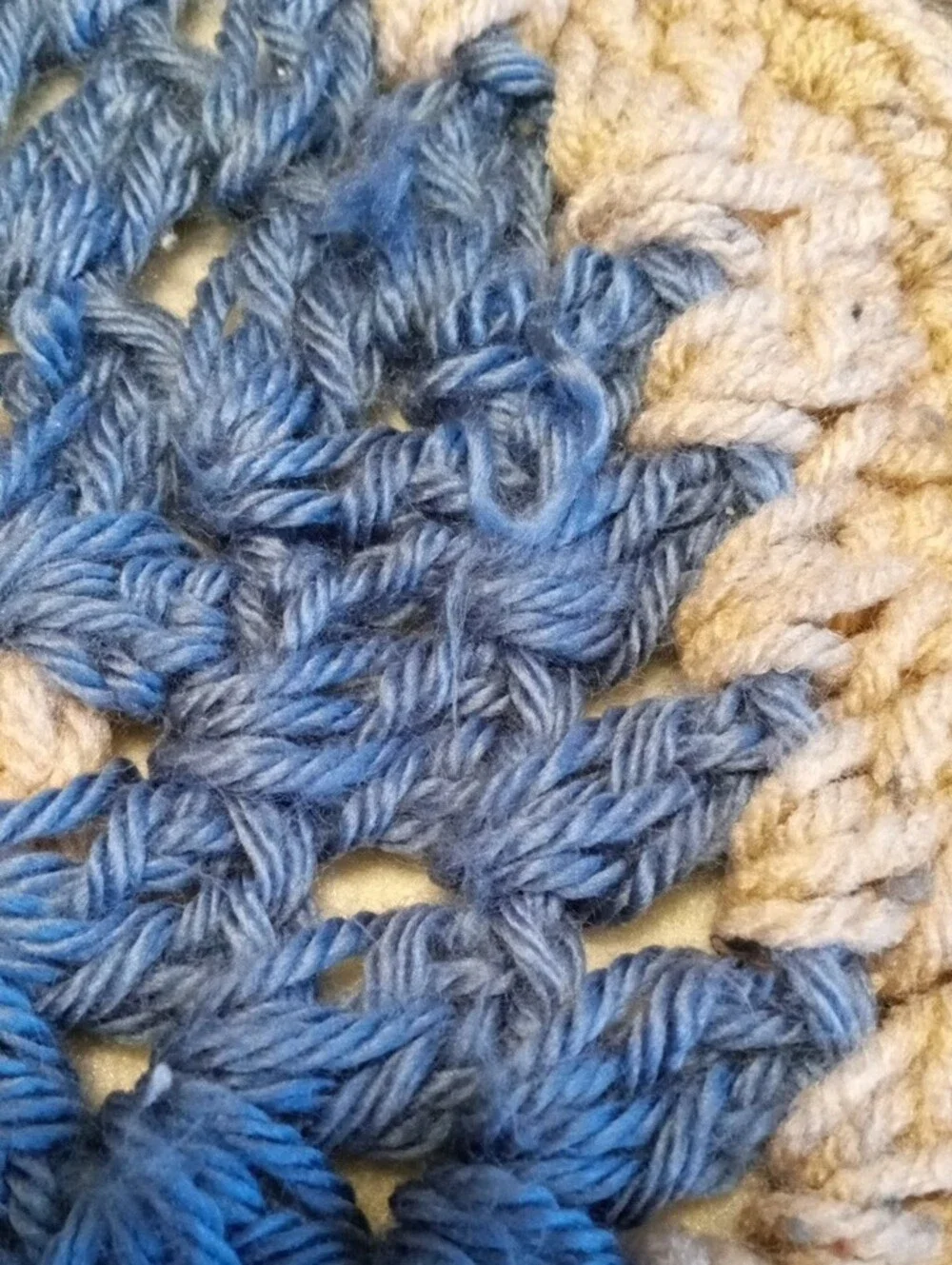 Vintage Handmade Blue and Cream Crochet Pot Holders - Set of